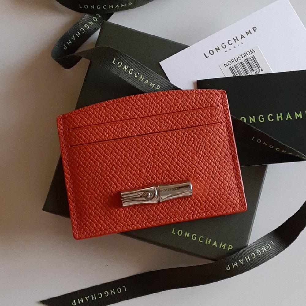 Longchamp Le Roseau Pebbled Leather Card Case - Picture 2 of 4